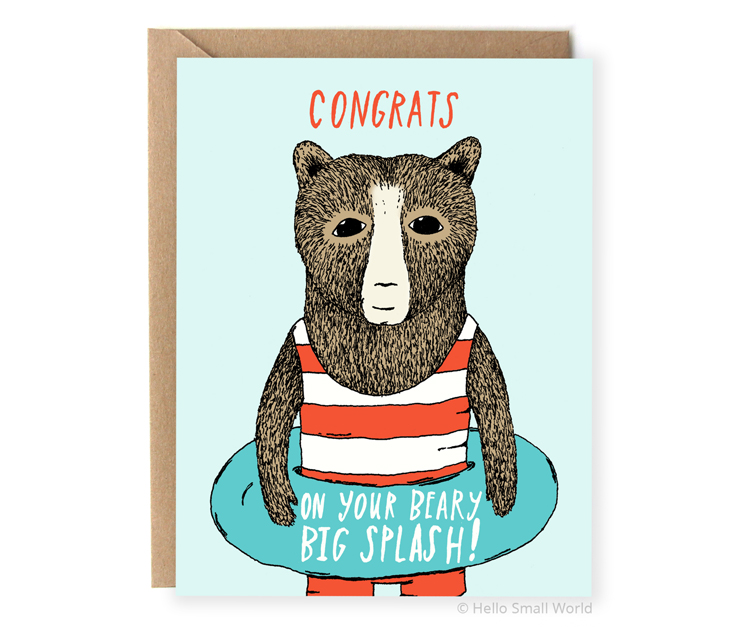 congrats on your beary big splash animal pun congratulations card