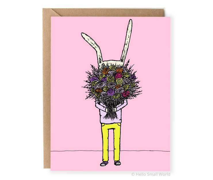 flower rabbit illustrated greeting card for mothers day love you any occassion card