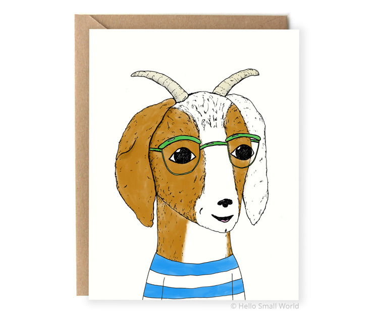 hipster goat with glasses notecard card