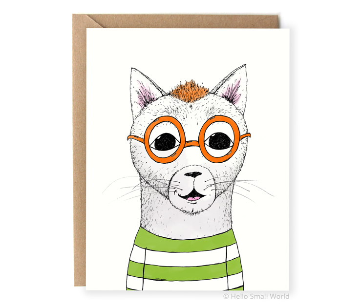 hipster mohawk cat notecard card