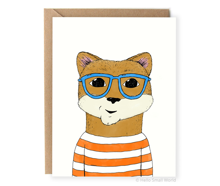 hipster otter with glasses illustrated animal notecard