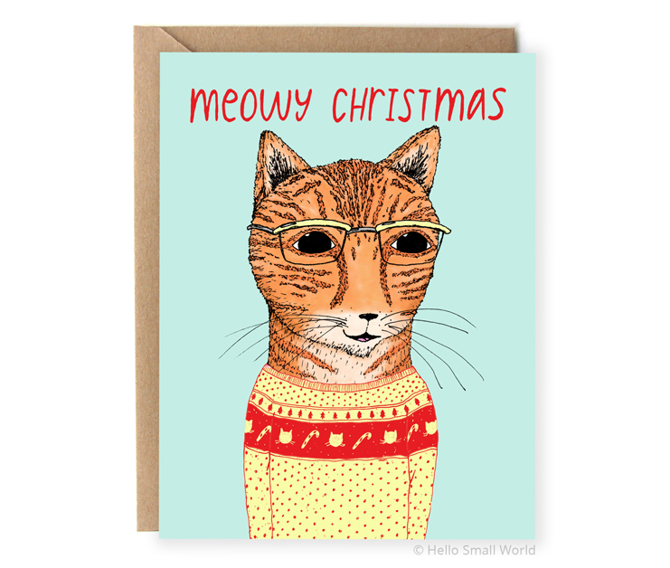 meowy christmas cat pun holiday card