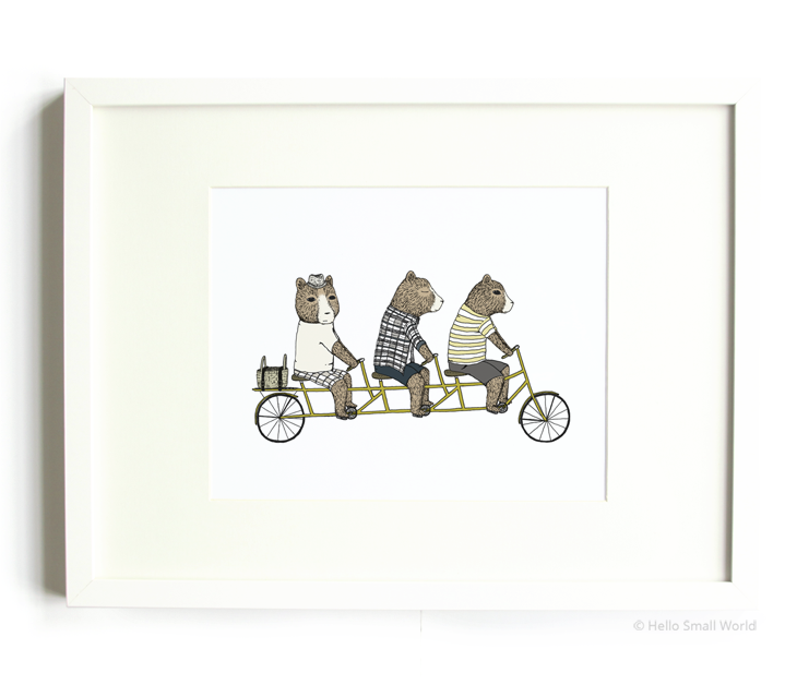 3 bears on a bicycle 8x10 print