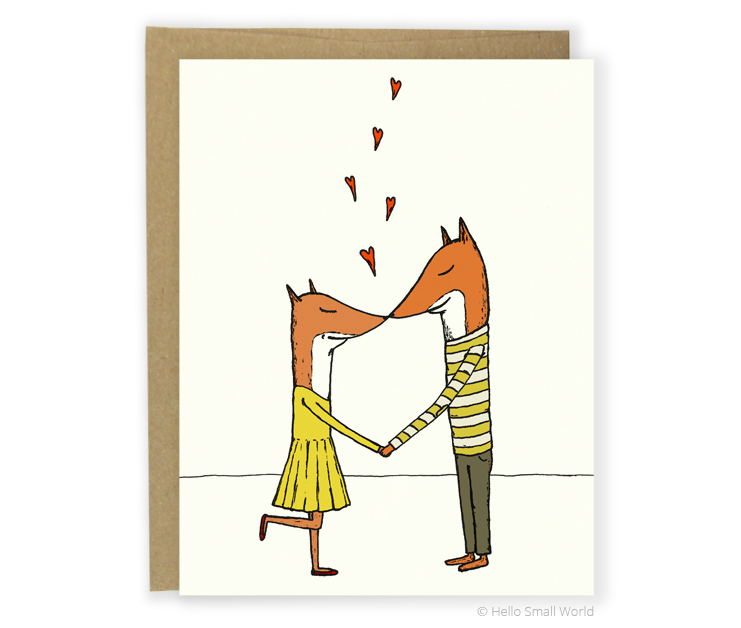 kissing foxes card
