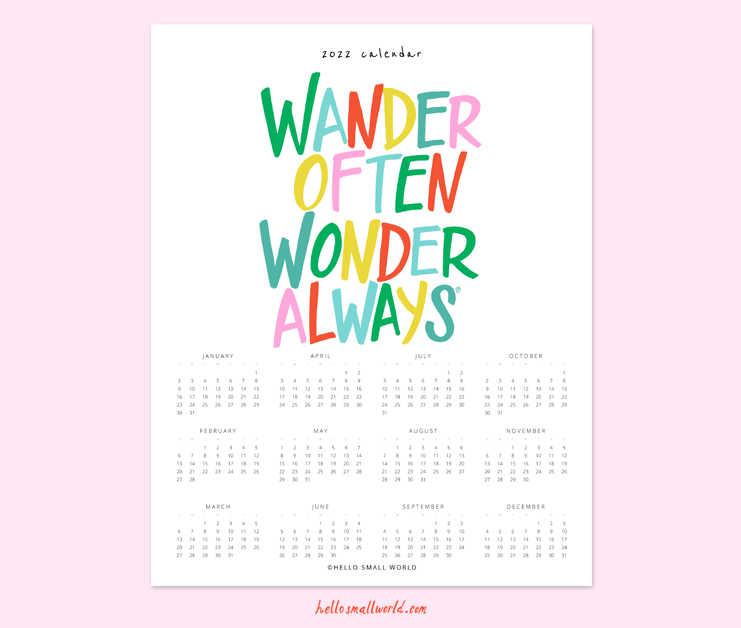 wander often wonder always 2022 calendar