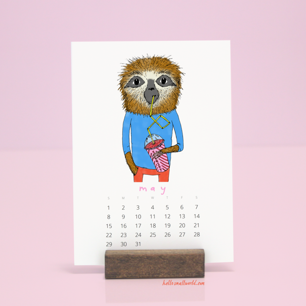 2022 calendar jaunty animals foodies by hello small world sloth drinkin a slushy