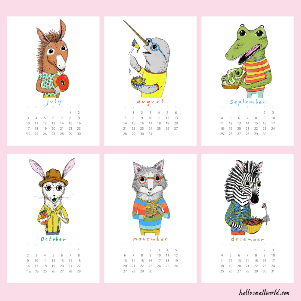 july to december 2022 pages of foodies jaunty animals 2022 illustrated calendar for hello small world with animals and quirky food