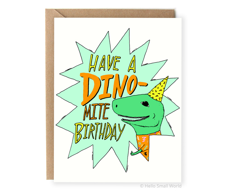 have a dinomite birthday dinosaur pun card for friend or kid birthday party